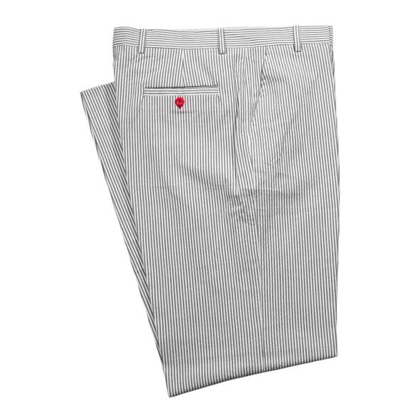 Mens 35 Chino Pants White Gray Stripe Cotton Straight Fit Flat Front Trousers